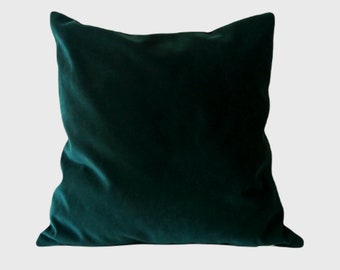 Dark Emerald Green Velvet Pillow Cover, Modern Decorative Cushion 20x20, Custom Sizing Washable Pillow cover