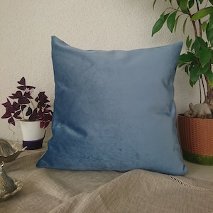 Bright Steel Blue Velvet Pillow Cover, Velvet Cushion, Modern Decorative Pillow, Blue Velvet 20X20 Pillowcase,  All Size Washable Pillow