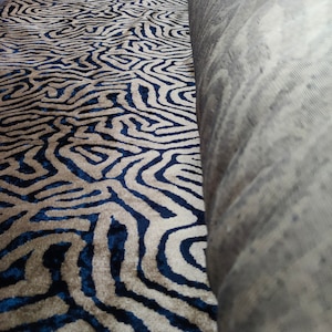 Abstract Navy Blue Beige Upholstery Velvet Fabric, Brigth Geometric Navy Velvet Sofa Fabric By The Meter, Fabric By The Yard