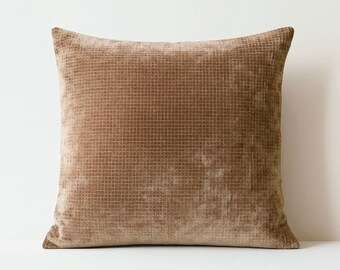 Bright Brown Beige Patterned Velvet Pillow Cover, Modern Pillow Cushion, Brown 20x20 Chrushed Velvet Pillowcase, Contemporary Pillow