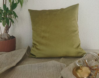 Bright Olive Green Velvet Pillow Cover, Velvet Cushion, Decorative Modern Pillow, Reseda Greeen Velvet Pillowcase, All Size Washable Pillow