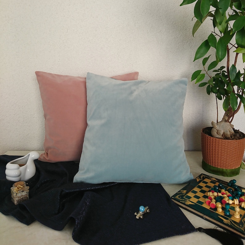 Sky Blue Velvet Cushion Cover Baby Blue Velvet Modern Pillow Etsy