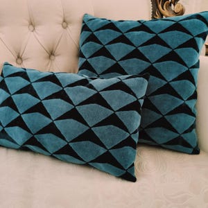 Geometric Dark Teal Green Upholstery Velvet Pillow | Soft Loop Decorative Cushion | Cozy Home Accent | Modern Throw Pillow