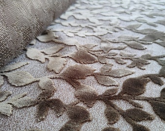 Floral Leaf Velvet Upholstery Fabric, Khaki Green Sofa Textile, By The Yard
