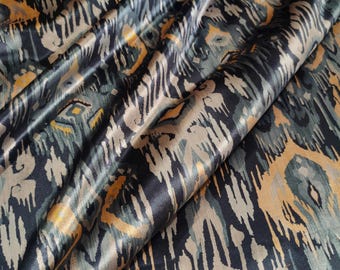 Ikat Style Upholstery Velvet Fabric: Ethnic Pattern, Blue & Yellow, By The Yard