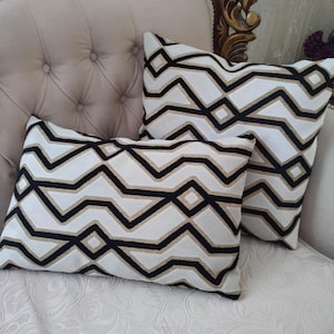 Geometric Velvet Black White Pillow Cover, Velvet Cushion, Decorative Modern Pillo