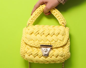 Hand Woven’ s Crochet Yellow Shoulder Bag | Crossbody Bag | Bags For Bride | Summer Bag | Small Boho Knitted Shoulder Bag | Gift For Wife