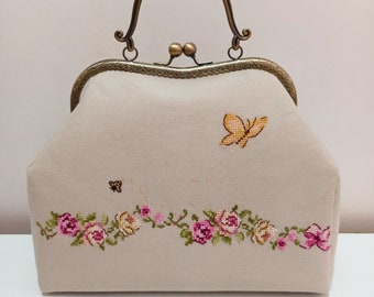 Hand Embroidery Tote Bag | Canvas Shoulder Bag with Flower Embroidery Pattern | Flower Bag | Hand Embroidered Linen Bag | Mama gifts
