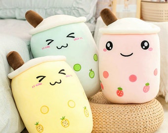 A, 24CM XIAOBB Milk Tea Cup Plushie,Tea Soft Doll Stuffed Tea Cup Pillow Gift Doll,with Suction Tubes Soft Boba Pillow Plush Lovely Bubble Tea Cup Shaped Pillow