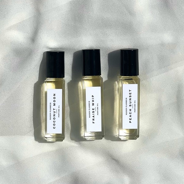 Pick 3 perfume oils in roll-on bottles handmade with essential oils & natural fragrances