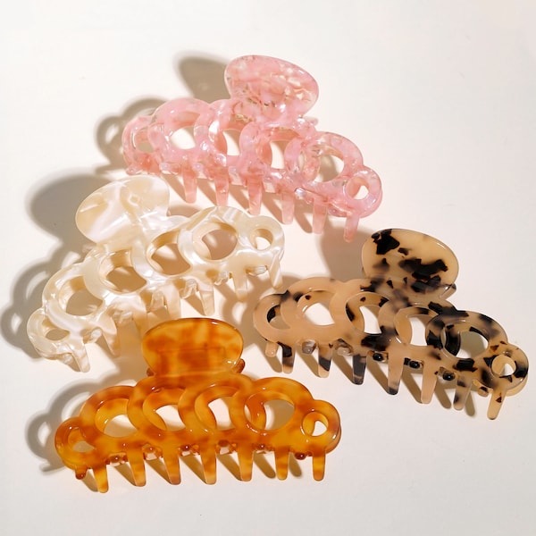 Shell Hair Claw Clip, Perfect for Thick Hair, Available in Blond Tortoise, Vanilla, Caramel and Pink | Cellulose Acetate hair clip