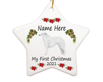 NOT digital Borzoi Russian Wolfhound Dog Hand Painted Glass Ball Christmas Ornament Can Be Personalized with Name