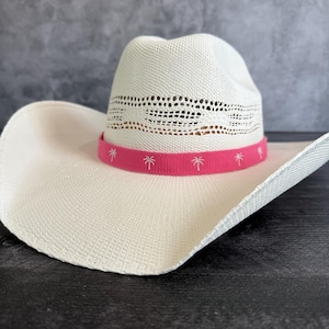 Fascia per cappello ricamata con palme / Palme bianche / Fascia per cappello / Fasce per cappello western / Fasce per cappello da cowboy