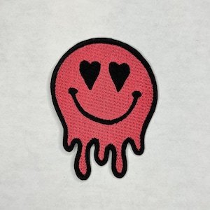 Melting Smiley Embroidered Patch / Iron On Patch / Sew On Patch / Jacket Patch / Backpack Patch / Heart Eyes Patch / Love