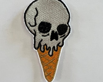 Ice Cream Skull Embroidered Patch, Girls Patch, Guys Patch, Iron On, Sew On, Broderie, Funny Patches, Patchs à la mode