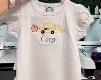 Back To School Embroidered Trio / Kids back to school embroidered shirt / back to school shirt kids / back to school embroidery