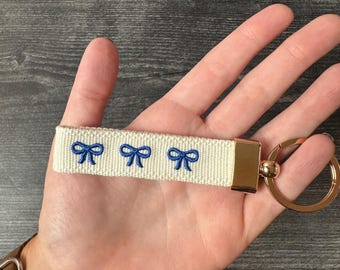 Blue Bows Keychain / Bow Embroidered Keychain / Coquette Bow Embroidery Keychain / Royal Blue Keychain