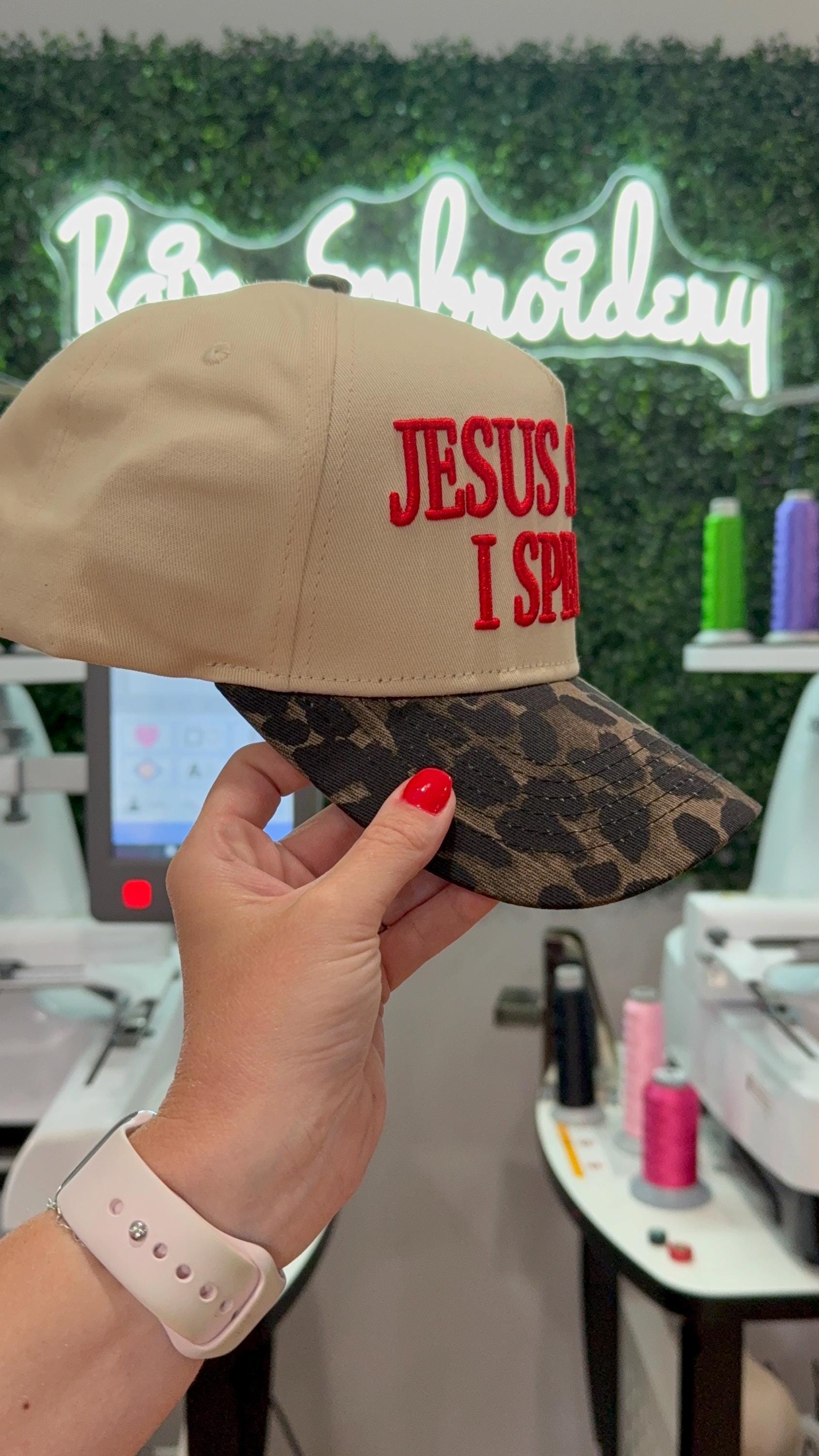 New! Jesus Saves I Spend Embroidered Cheetah Leopard. Trucker Hat Cool Cats NEW trucker hats!!☺️✨? He Does Miracles Trucker Hat $25  main image 2