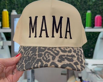 MAMA Sombrero de camionero leopardo / Sombrero bordado de leopardo / Sombrero de camionero bordado vintage / Regalos de coqueta / Sombrero de camionero vintage