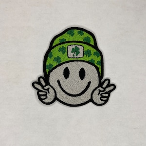 St. Patricks Day Smiley Embroidered Patch / Sew On Patch / Iron On Patch / Backpack Patch / Jacket Patch / Peace Sign Patch / March Gifts