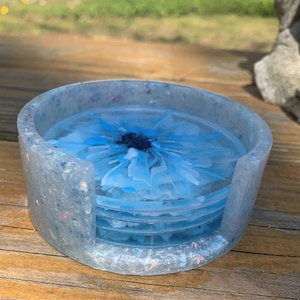 Handmade Epoxy Resin 3D Floral Coaster Set of 4 with Holder – Unique Home Decor Gift