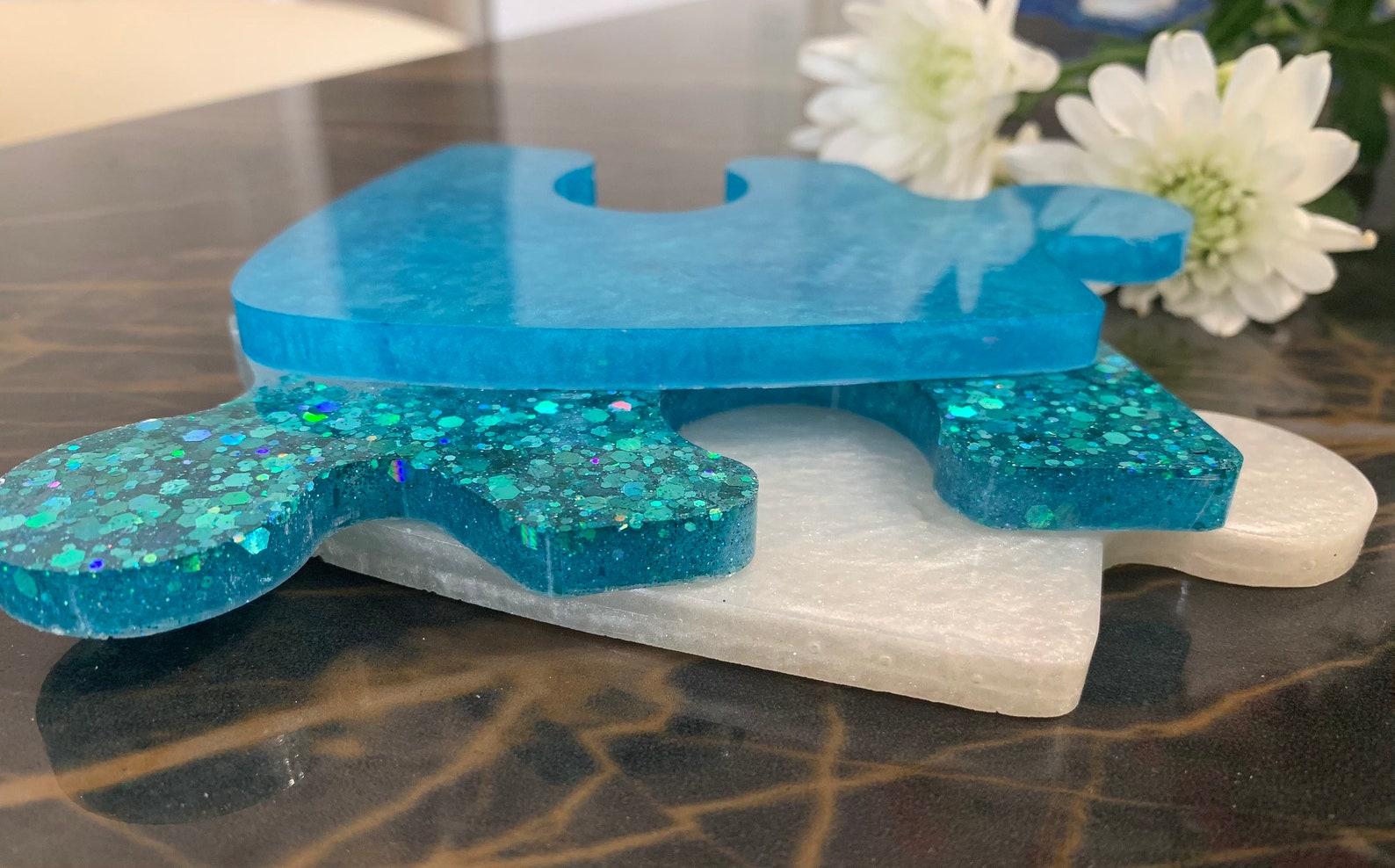 Geode resin puzzle coaster / Epoxy resin handmade decor / Art Etsy