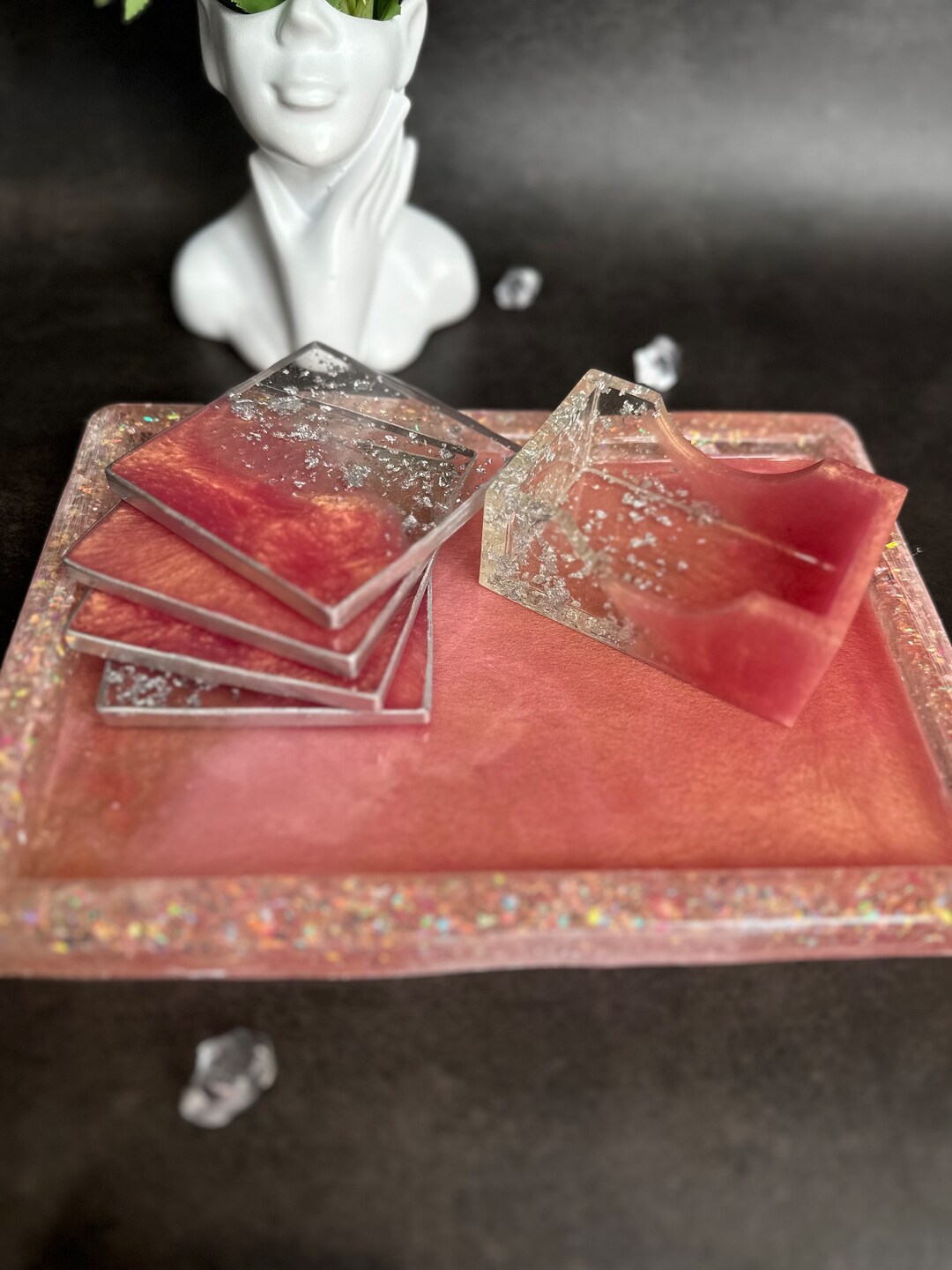 Epoxy Resin Tray and Coasters Set, Decorative Tray, Resin Art Tray