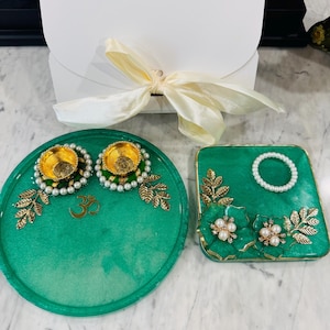 Custom Resin Pooja Thali and Ring/Engagement Coin Platter | Traditional Wedding Tray Set | Handmade Indian Festival Decor Gift