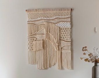 Abstract Macrame Wall Decor, Modern Wall Art Tapestry, Textured Fiber Wall Decor, Wall Decor for Housewarming Gift, Japandi Woven Tapestry