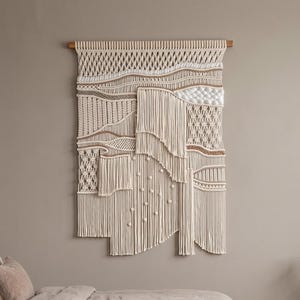 Modern Macrame Headboard Alternative, Neutral Fiber Wall Art, Extra Large Wall Hanging, Boho Chic Bedroom Decor, Woven Wall Tapestry