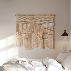 Macrame Wall Hanging for Bedroom, Aesthetic Tapestry Home Decor, Natural Abstract Wall Hanging, Beige Macrame Tapestry, Unique Wall Hanging