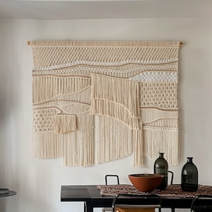 Bohemian Home Decor Tapestry, Textured Macrame Wall Hanging, Natural Fiber Wall Hanging, Unique Housewarming Gift, Abstract Boho Macrame Art