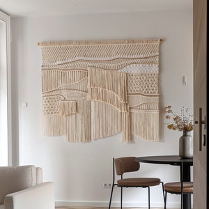 Extra Large Macrame for Living Room Decor, Aesthetic Boho Wall Art, Beige Macrame Wall Decor, Textured Fiber Tapestry, Unique Wall Art Gift
