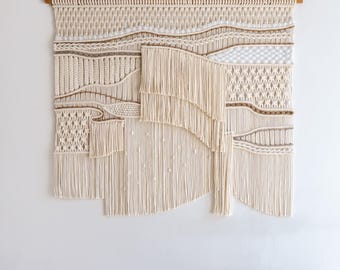 Large Macrame Wall Hanging – Handmade Textured Fiber Art Tapestry, Neutral Boho Wall Decor for Living Room, Bedroom, or Above Bed