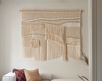 Abstract Macrame Wall Hanging, Bohemian Knotted Wall Decor, Textured Boho Wall Tapestry, Natural Fiber Wall Art, Midcentury Macrame Wall Art