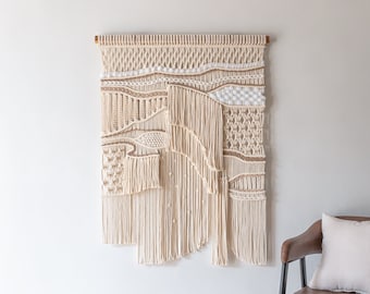 Macrame Wall Hanging Boho Decor Fiber Wall Art Abstract Macrame Long Tapestry For Stairwell Decoration