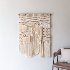 Macrame Wall Hanging Boho Decor Fiber Wall Art Abstract Macrame Long Tapestry For Stairwell Decoration