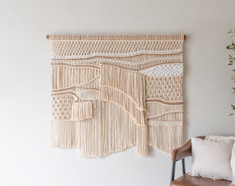 Textured Fiber Wall Art, Large Macrame Wall decor for Studio Office, Macrame Wall Hanging, Abstract Tapestry, Unique House warming gift