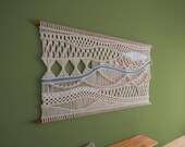 Large Macrame Headboard Over Bed | Coastal Wall Art Blue | Ocean Wave Tapestry | Boho Beach Decor | Woven Abstract River