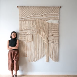Extra Large Macrame Wall Hanging, Abstract Textile Art for Interior, Japandi Fiber Wall Art Decor, Extra Large Macrame Headboard Above Bed