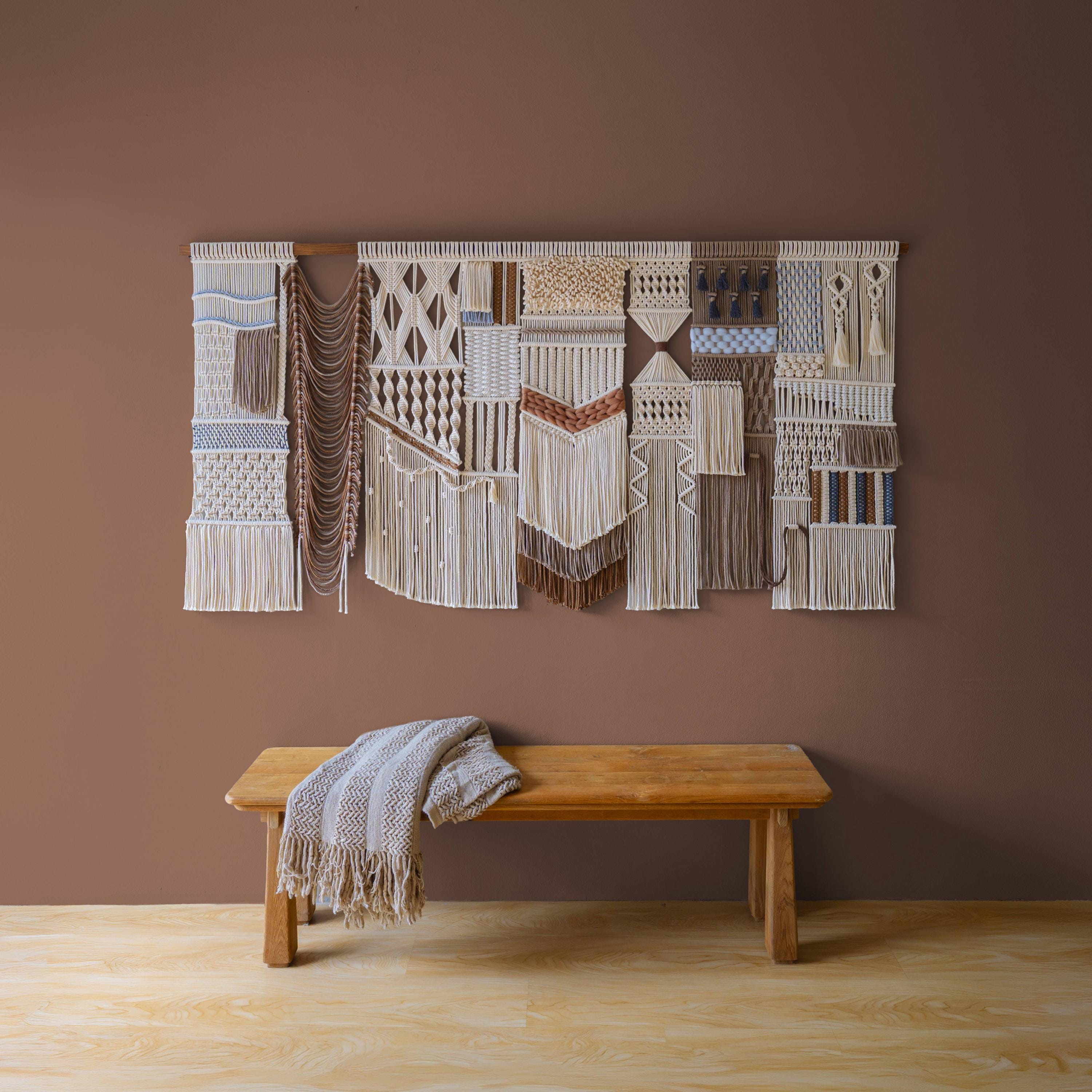 Mid Century Modern Fiber Art | Aztec Macrame Wall Hanging | Rust