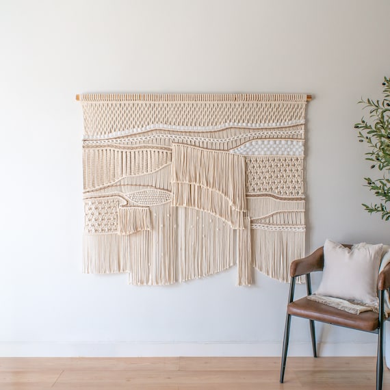 Large Macrame Wall hanging, Boho Macrame Wall Art, Unique Textile Wall Decor, Japandi Tapestry Above Headboard, Living Room Wall Art