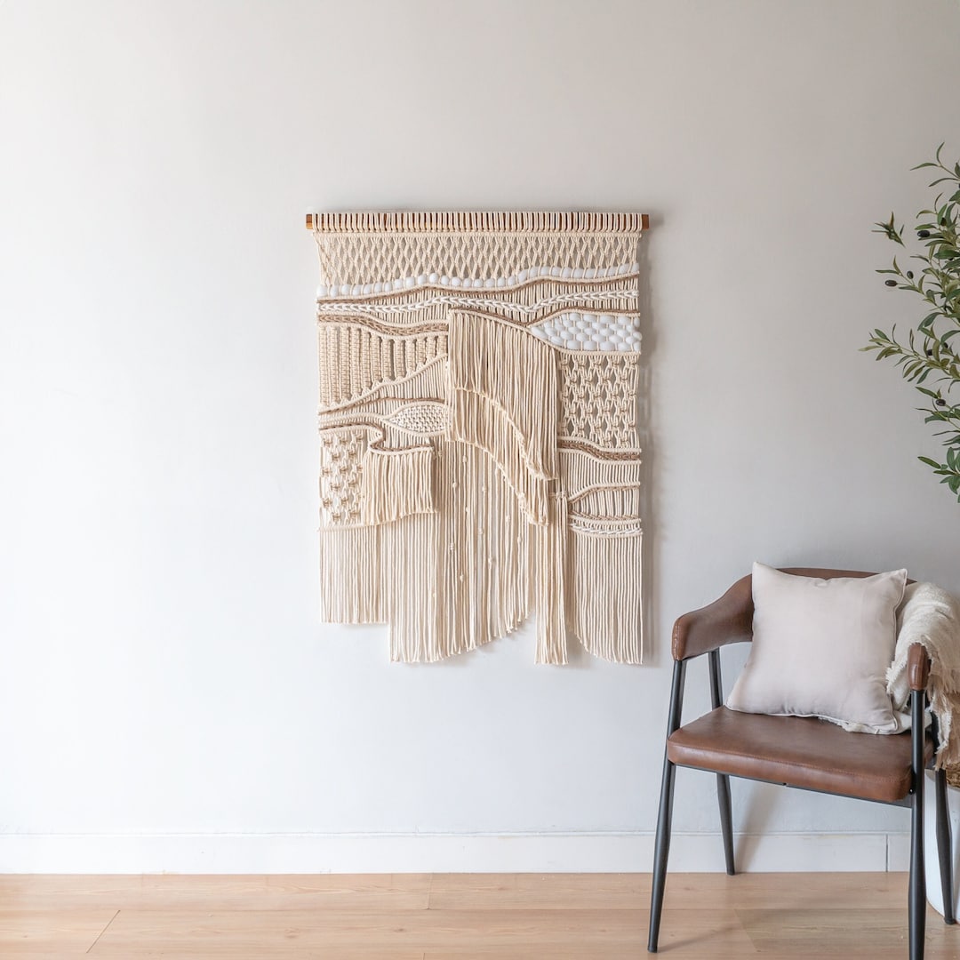 Macrame Wall Hanging Boho Decor Fiber Wall Art Abstract Macrame Long ...