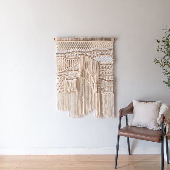 Macrame Wall Hanging Boho Decor Fiber Wall Art Abstract Macrame Long Tapestry For Stairwell Decoration