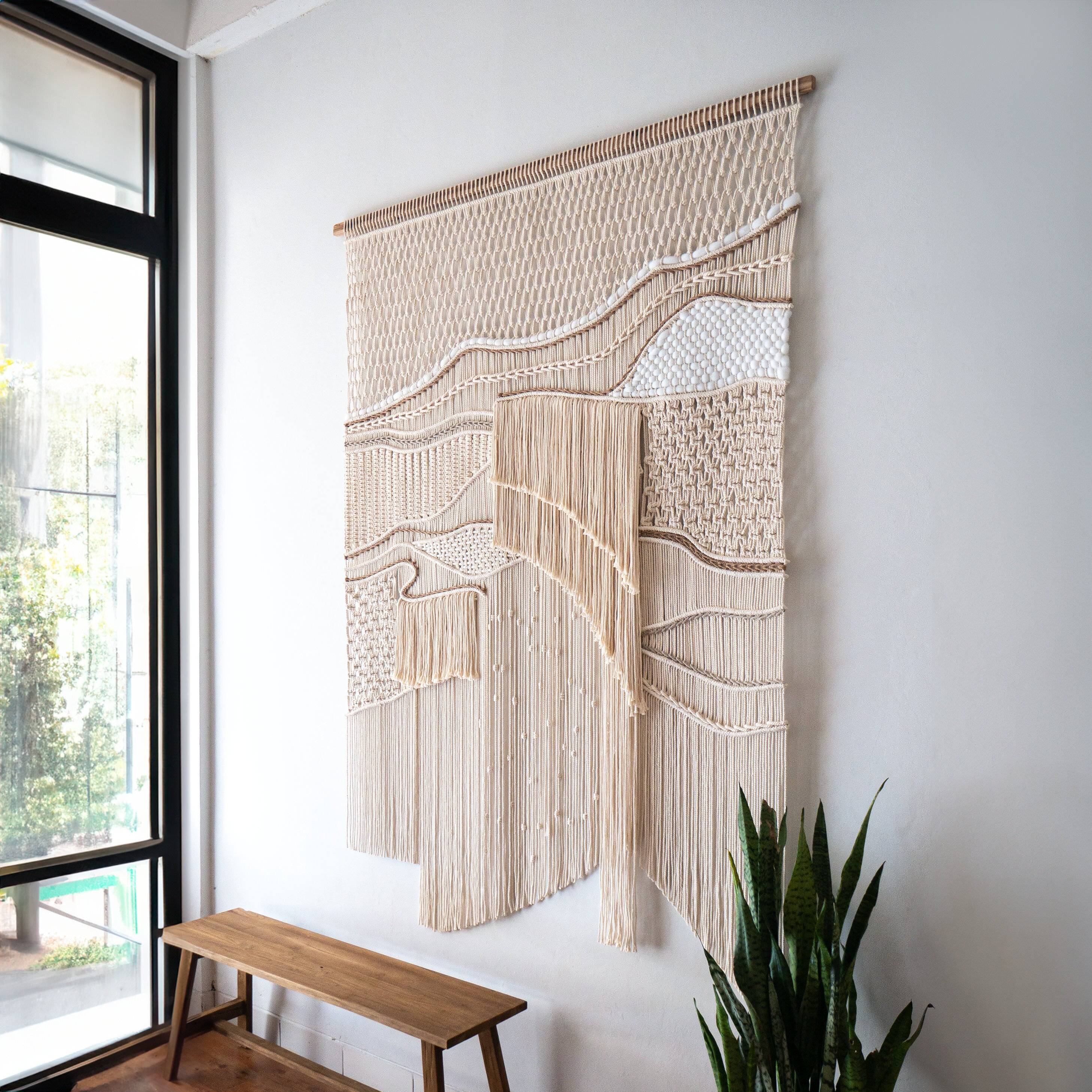 Large Macrame Wall Hanging Art Bohemian Natural Home Decor Beige