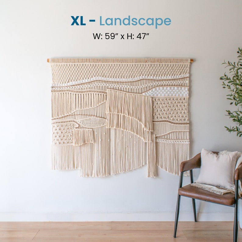 Large Macrame Wall Hanging Art Bohemian Natural Home Decor Beige Macrame Tapestry XL-Landscape 59"x47"