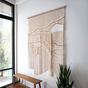 Extra grote macrame muur opknoping Boho decor macrame muur kunst voor hoofdeinde decoratie tapijt abstracte muur opknoping afbeelding 9