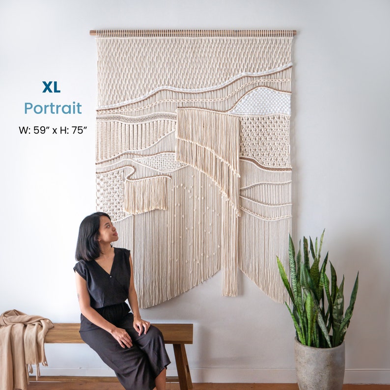 Extra grote macrame muur opknoping Boho decor macrame muur kunst voor hoofdeinde decoratie tapijt abstracte muur opknoping XL-Portrait 59"x75"