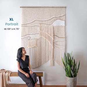 Large Macrame Wall Hanging Art Bohemian Natural Home Decor Beige Macrame Tapestry XL-Portrait 59"x75"