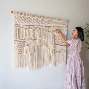 Large Macrame Wall Hanging Art Bohemian Natural Home Decor Beige Macrame Tapestry image 9